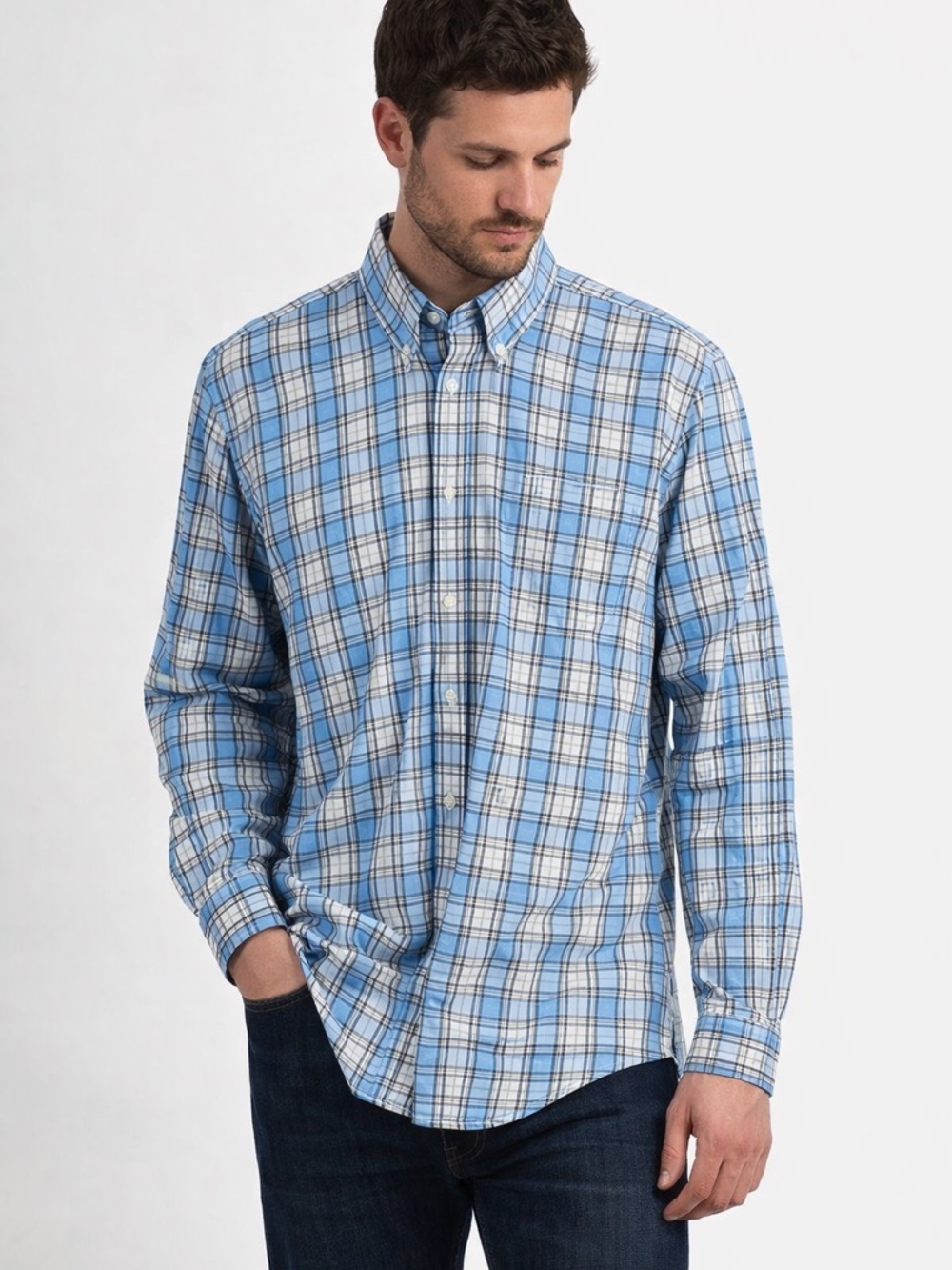 J.McLaughlin Collin Classic Fit Blue Plaid Long Sleeve Button Down Shirt XL